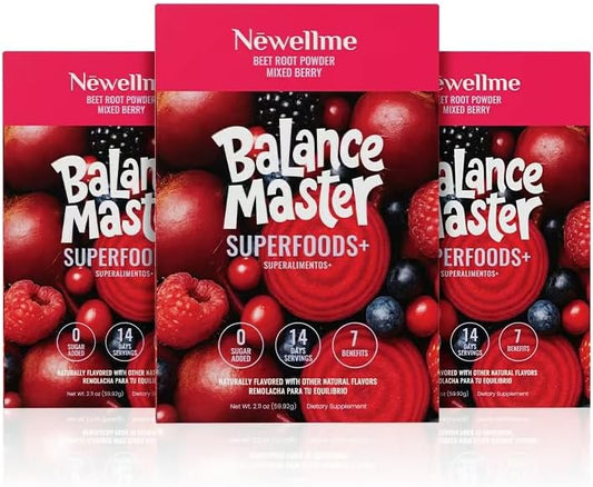 Newellme Balance Master Organic Raw Beet Root Powder - Superfood for Heart Health & Energy | 42 Sugar-Free Stick Packs