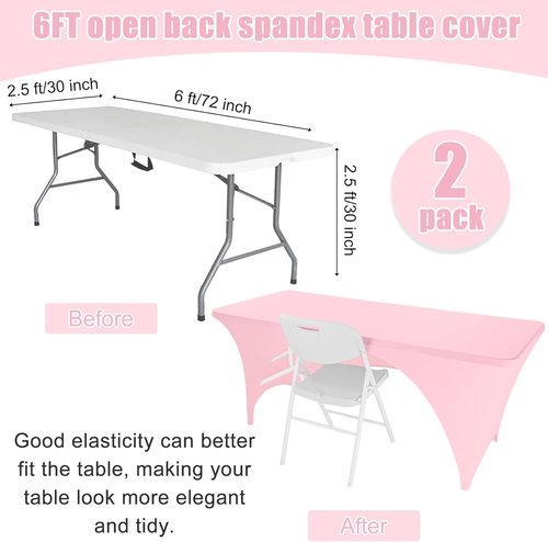Fivenl Spandex Rectangle Tablecloths - 72 x 30 Inch Pink Stretch Fitted Covers for 6FT Tables | Washable for Parties & Events