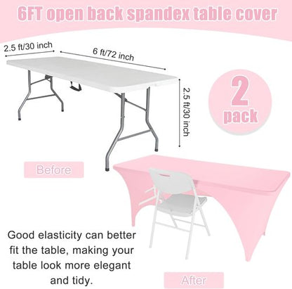 Fivenl Spandex Rectangle Tablecloths - 72 x 30 Inch Pink Stretch Fitted Covers for 6FT Tables | Washable for Parties & Events