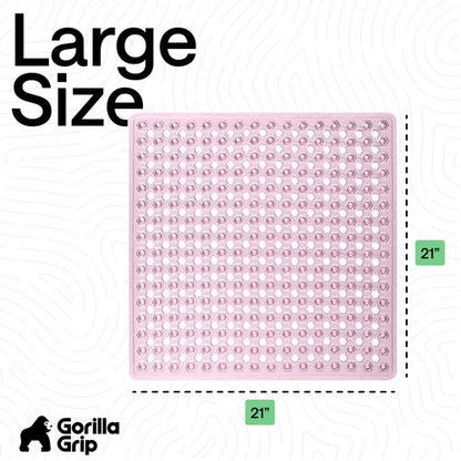 GORILLA GRIP Patented Square Shower Stall Mat, Small Bathtub Floor Mats for Stand Up Showers, Suction Cups and Drainage Holes, Machine Wash, Soft on Feet, Bathroom Accessories 21x21 Inch, Light Pink