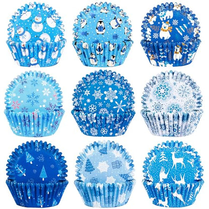 Winter Christmas Cupcake Liners Set - Snowflakes & Holiday Themed Wrappers - 450 Pieces