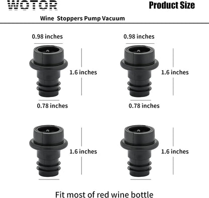WOTOR Wine Stoppers Vacuum, Wine Saver, Wine Pump Vacuum Stoppers, Wine Preserver, Reusable Bottle Sealer Keeps Wine Fresh (Black, 8 Pieces)