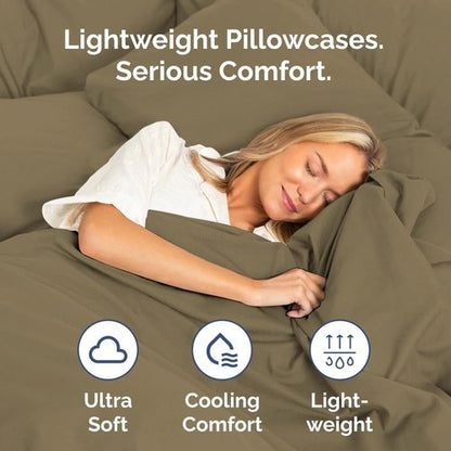 King Standard Pillow Cases by [Brand Name] - Soft Hotel Quality Covers | 4-Piece Set in Khaki - Comfy & Machine Washable