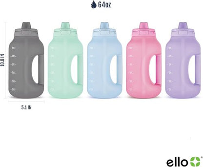 Ello Hydra 64oz Half Gallon Water Jug - Motivational Time Markers & Leak-Proof Lid | BPA-Free, Reusable Bottle