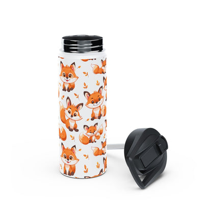 Insulated Water Bottle Thermos, 18oz, Cute Baby Foxes - Double Walled Stainless Steel, Keeps Drinks Hot or Cold