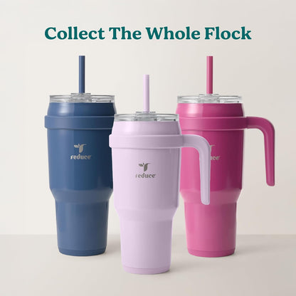 Reduce 40 oz Stainless Steel Tumbler - Insulated Travel Mug with Handle & Reusable Straw | Keeps Drinks Cold for 24 Hrs, Dishwasher Safe - Palm Leaf