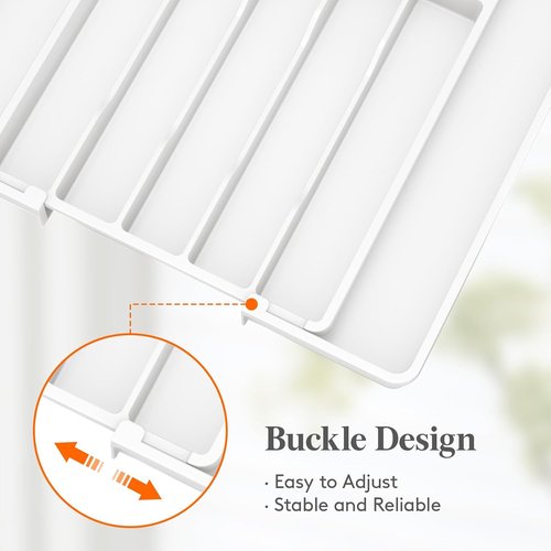 Lifewit Expandable Silverware Drawer Organizer - BPA-Free Utensil Tray for Kitchen | Adjustable 10.9"-17.5" x 13.7" - White