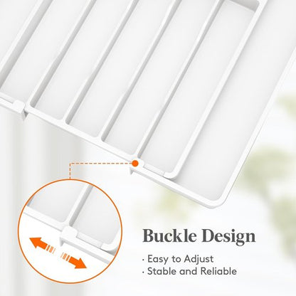 Lifewit Expandable Silverware Drawer Organizer - BPA-Free Utensil Tray for Kitchen | Adjustable 10.9"-17.5" x 13.7" - White
