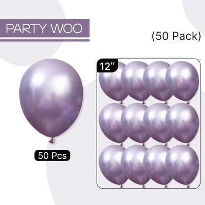 PartyWoo Metallic Purple Balloons - 50pcs 12 Inch Chrome Balloons for Graduation & Birthday Celebrations