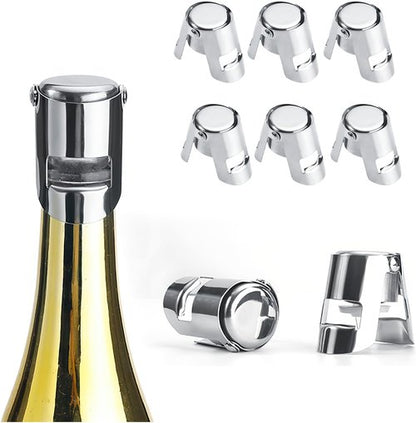 6 pcs Stainless Steel Wine Stopper – Champagne Saver & Airtight Bottle Seal, Reusable Wine Bottle Stopper for Red Wine, Prosecco, Sparkling Wine – Elegant Holiday Gift for Wine Lovers