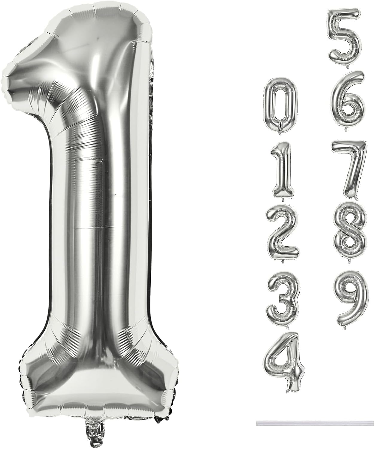 Silver 40-Inch Giant Helium Foil Number Balloon | Self-Inflating 0-9 for Birthdays & Anniversaries