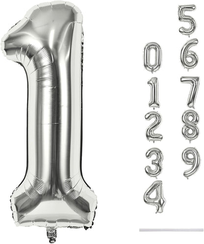 Silver 40-Inch Giant Helium Foil Number Balloon | Self-Inflating 0-9 for Birthdays & Anniversaries