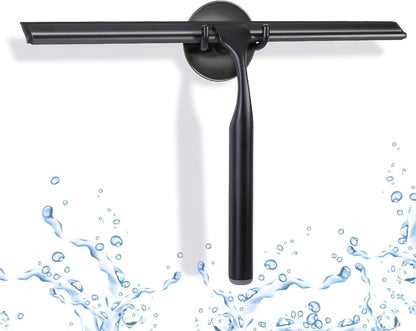 Quntis 12-Inch Shower Squeegee - Heavy-Duty Black Glass Cleaner with Non-Slip Handle & Hooks