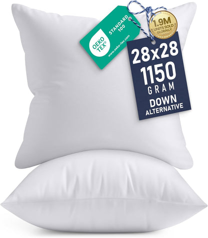 Utopia Bedding Pillow Inserts - Set of 2, 28x28 Inches, White | Soft, Supportive Decorative Cushions for Home