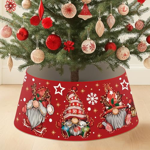 Christmas Gnome Tree Collar with LED Light, 26 Inch Red Tree Skirt Ring