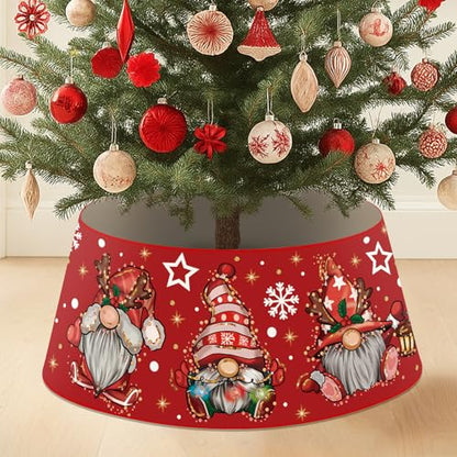Christmas Gnome Tree Collar with LED Light, 26 Inch Red Tree Skirt Ring