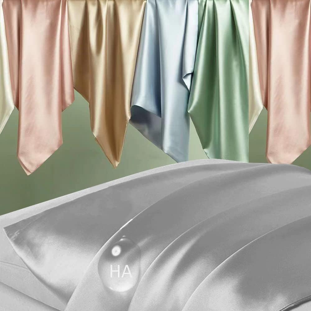 Mulberry Silk Pillowcases by Skiennix - Luxurious Standard Set of 2 | Smooth, Anti-Acne, Grey with Zipper
