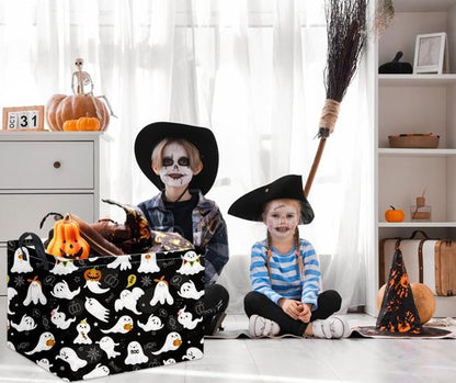 HIYAGON Rectangular Halloween Basket for Boys and Girls Kids Trick or Treat Pumpkin Basket for Halloween Parties Cute Storage Bin Organizer Box Room Decor(Black ghost)