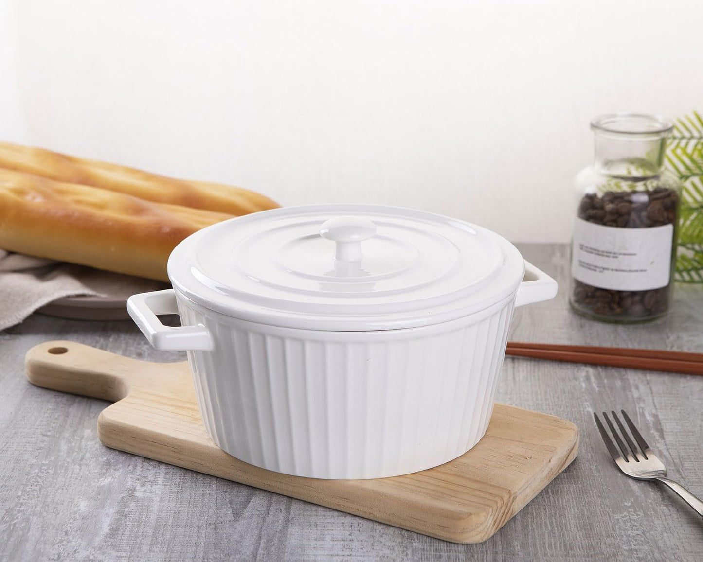 WHJY Ceramic Casserole Dish - Colorful White Bakeware with Lid | 1 Quart Oven Safe Pan