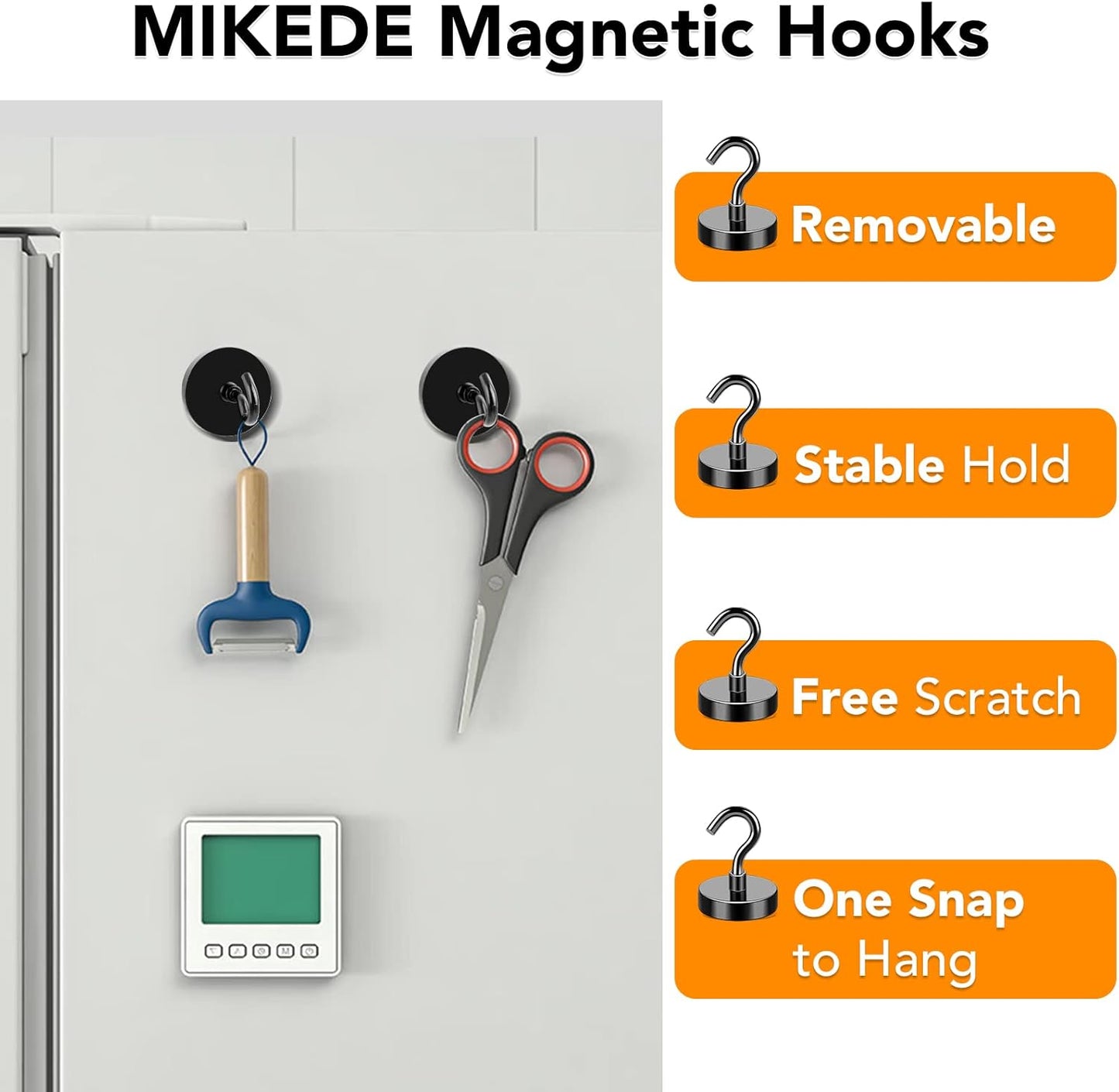 MIKEDE Heavy-Duty Black Magnetic Hooks - 85Lbs Strength for Cruise Cabins & Kitchen | Pack of 10