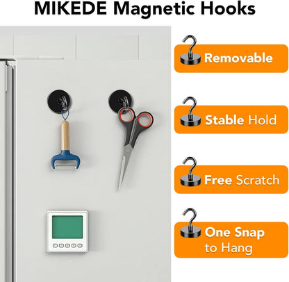 MIKEDE Heavy-Duty Black Magnetic Hooks - 85Lbs Strength for Cruise Cabins & Kitchen | Pack of 10