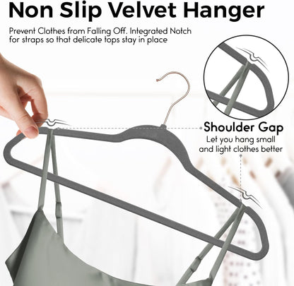 Techzoo Premium Velvet Hangers - 50 Pack Ultra Thin Non-Slip Suit Hangers | Space-Saving Gray Design