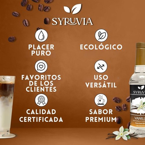 Syruvia Vanilla Syrup for Coffee – Vanilla Coffee Syrup, Drinks, Lattes & Beverages – 25.4 fl oz, With Pump