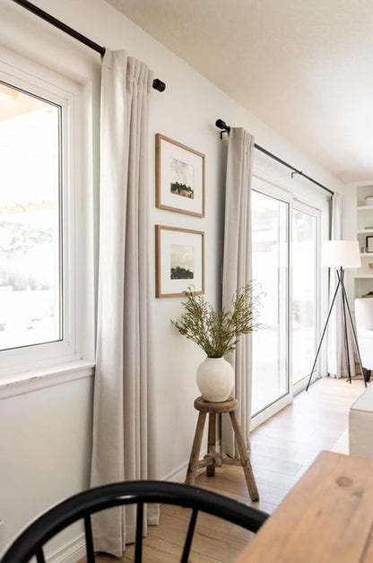 Skiennix 100% Blackout Linen Curtains - Thermal Insulated Drapes for Bedroom | 90" Long, Cream, 2 Panels Set