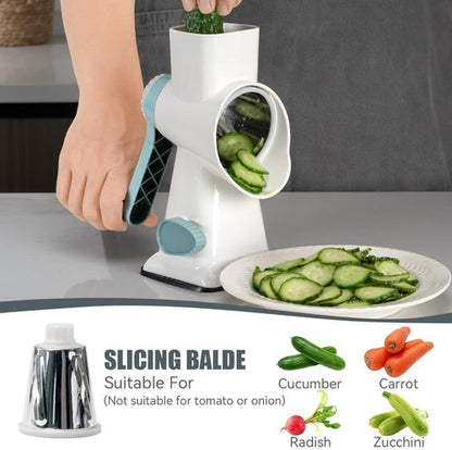 KEOUKE Rotary Cheese Grater - Hand Crank Shredder with 3 Stainless Steel Blades & Stable Suction | Safe Kitchen Tool