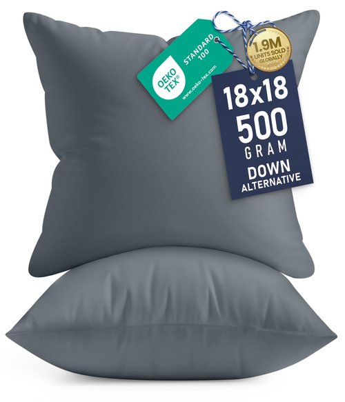 Utopia Bedding 18x18 Pillow Inserts, Set of 2, Grey – Indoor Decorative Throw Pillows for Bed, Sofa & Couch – Soft, Supportive & Fluffy Cushion Inserts
