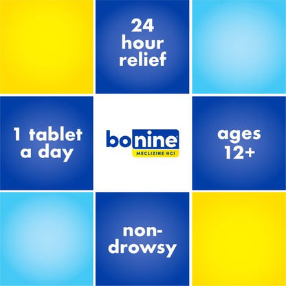 Bonine Non-Drowsy for Motion Sickness Relief, Sea Sickness, Car Sickness, Nausea, & Vomiting - Meclizine HCI 25mg, Travel-Sized - 16ct Raspberry Chewable Tablets (Packaging May Vary)