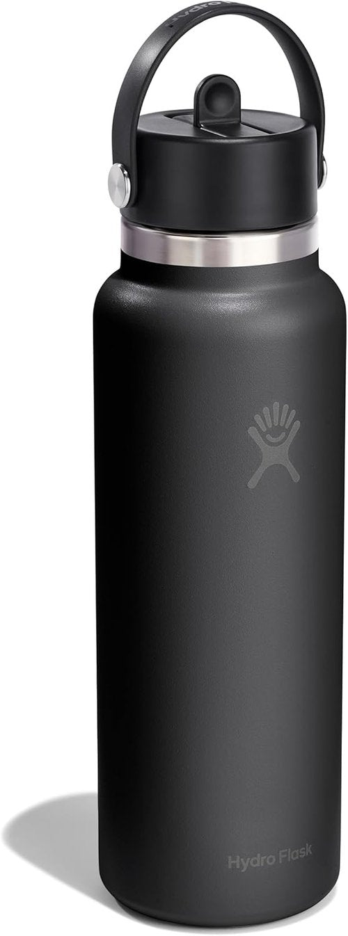 Hydro Flask Water Bottle - Insulated Stainless Steel - Leakproof Wide Straw Lid | 40 Oz Tonal Black