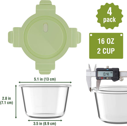 Skiennix 16oz Glass Meal Prep Containers - Airtight BPA-Free Borosilicate Storage | 4-Pack, Microwave & Dishwasher Safe