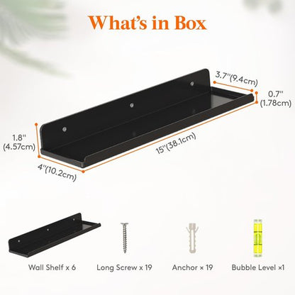 Lifewit Floating Shelves - 15" Acrylic Wall Organizer for Perfume & Makeup | 6 Pack, Black
