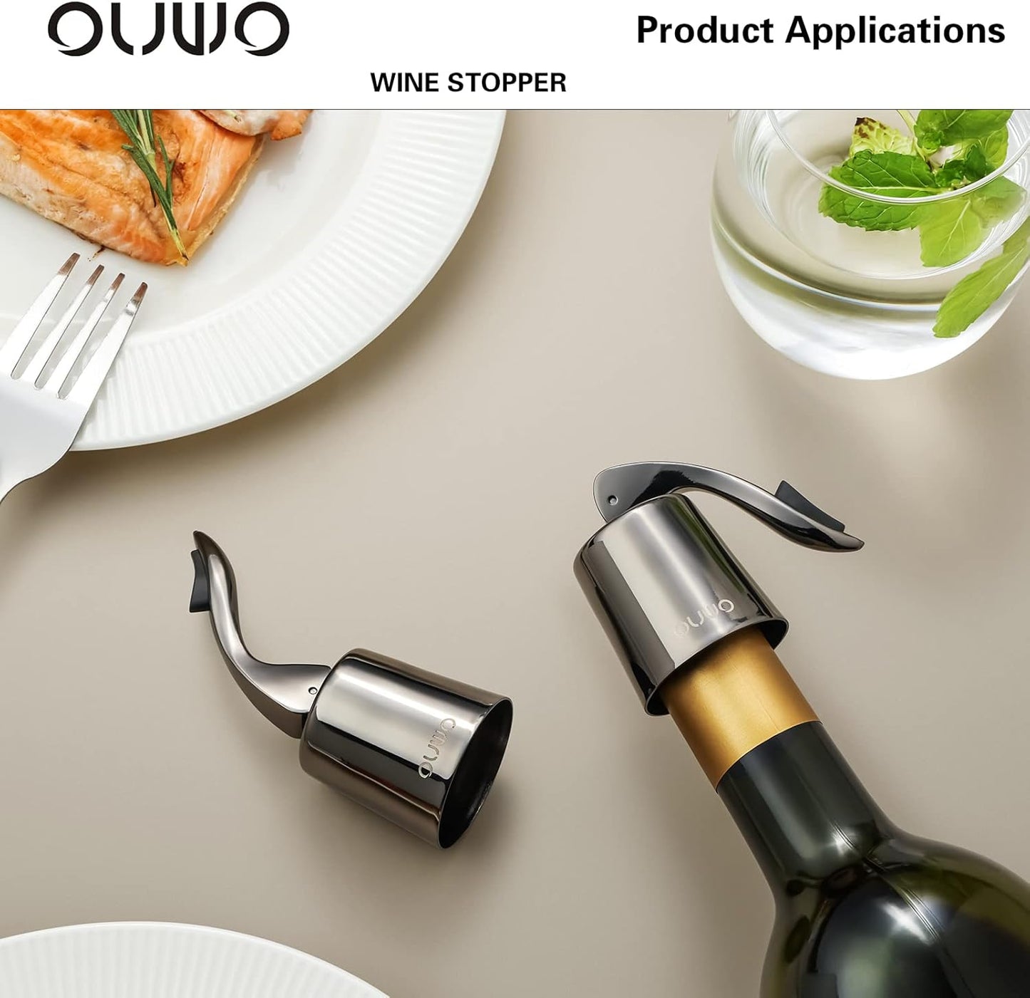 Wine Stopper Stainless Steel Wine Bottle Stoppers Plug with Silicone Wine Toppers Stopper Reusable Wine Cork Superior Leak-Proof Keeps Wine Fresh Best Gift Accessories Metalblack 2 pack
