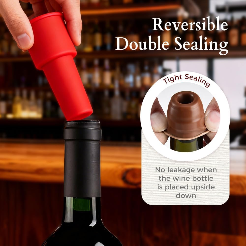 Silicone Wine Stopper, Reusable Wine Bottle Stoppers with Airtight Seal, Flexible Bottle Sealer for Wine Beer Champagne, Easy Clean Wine Saver for Home Bar (4)