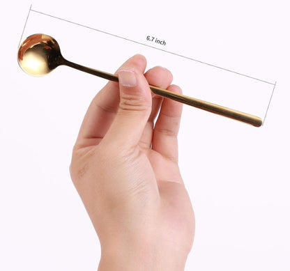 Skiennix Gold Stainless Steel Long Handle Coffee & Tea Spoons - 4 PCS, 6.7 Inches for Stirring