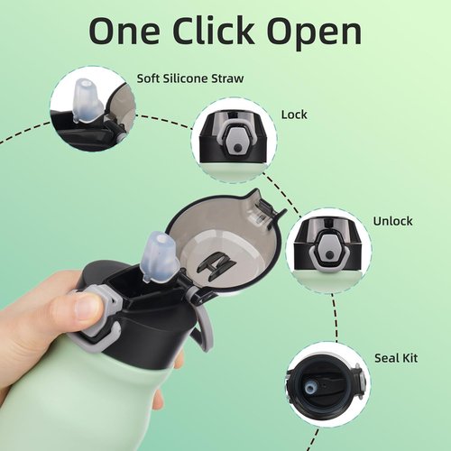 BJPKPK Insulated Water Bottle - 25oz Stainless Steel Flask with Straw & Carry Handle | Sage Color