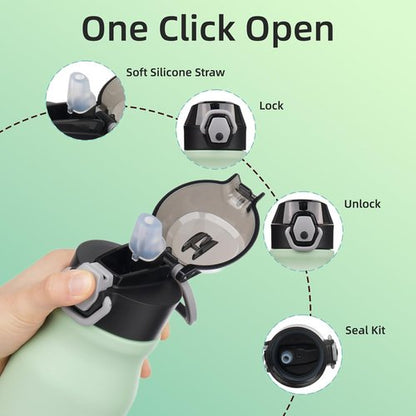 BJPKPK Insulated Water Bottle - 25oz Stainless Steel Flask with Straw & Carry Handle | Sage Color