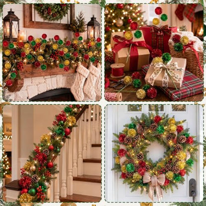 12 Pack Christmas Tree Picks Decor - Red Gold Green 8 Inch Holiday Accessories