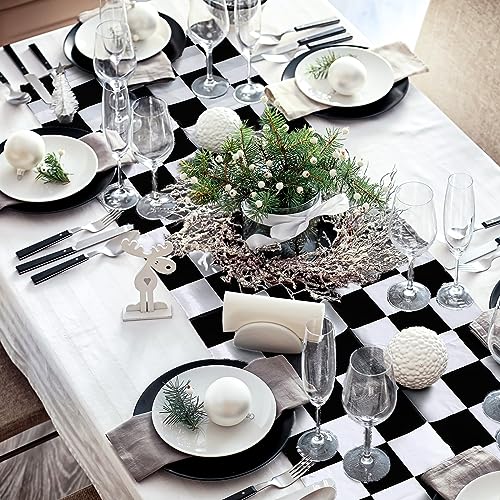 Preboun 3 Pcs Black White Checkered Plastic Table Runner 14x108 Inches - Racing Theme Party Supplies