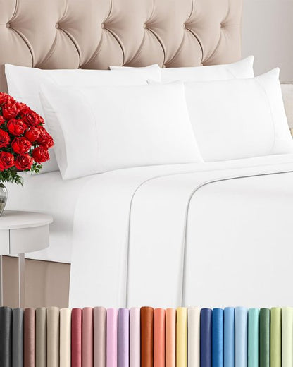 Queen 6 Piece Sheet Set - Comfy Breathable & Cooling - Ultra Soft Hotel Luxury Bedding Set w/ 8-16 Inch Deep Pockets - 1 Flat & 1 Fitted Sheet & 4 Pillowcases - Cozy, Wrinkle Free & Easy Care - White
