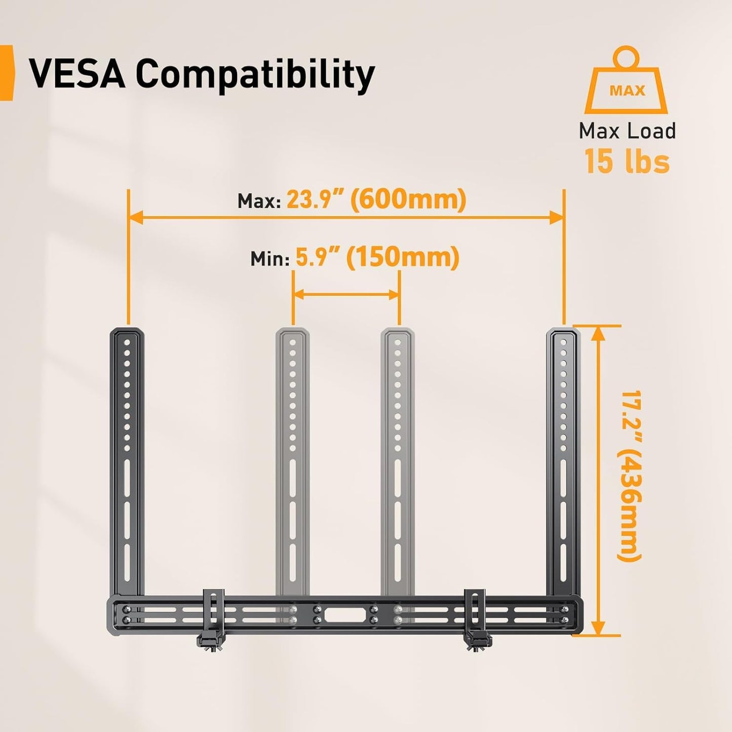 Perlegear Soundbar Mount - Versatile Under TV Sound Bar Holder | Supports Up to 15 lbs, Non-Slip Base, Extends 3.5” to 6”