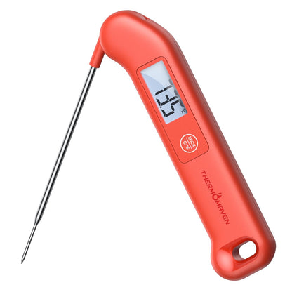 Professional Meat Thermometer - NIST Certified Accuracy ±0.5℉ | Instant Read, Waterproof, Auto-Rotate Display, Red