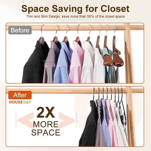 HOUSE DAY Black Plastic Hangers - 60 Pack Non-Slip Durable Clothes Hangers | Space-Saving Closet Organizer