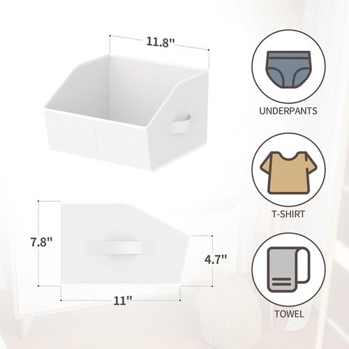 Homsorout Storage Bins - Small Trapezoid Closet Organizers with Handles | 4-Pack White Fabric Baskets