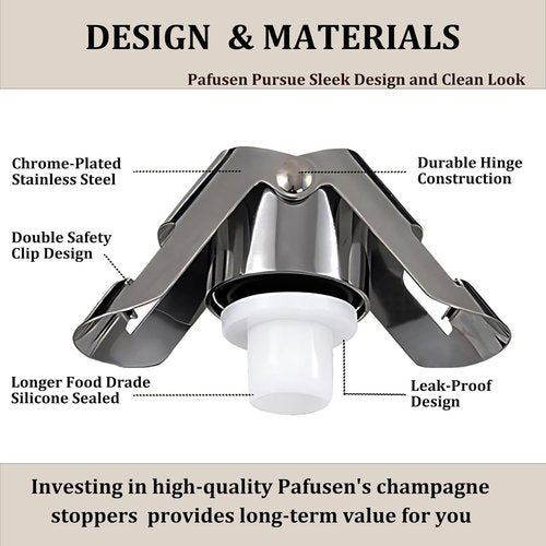 Champagne Stoppers for Bottles, Pafusen Champagne Sealer Stopper, Stainless Steel Champagne Cork Stopper Toppers, Saver for Champagne Cava Prosecco Sparkling Wine (Champagne -3-Pack-Black)