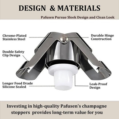 Champagne Stoppers for Bottles, Pafusen Champagne Sealer Stopper, Stainless Steel Champagne Cork Stopper Toppers, Saver for Champagne Cava Prosecco Sparkling Wine (Champagne -3-Pack-Black)