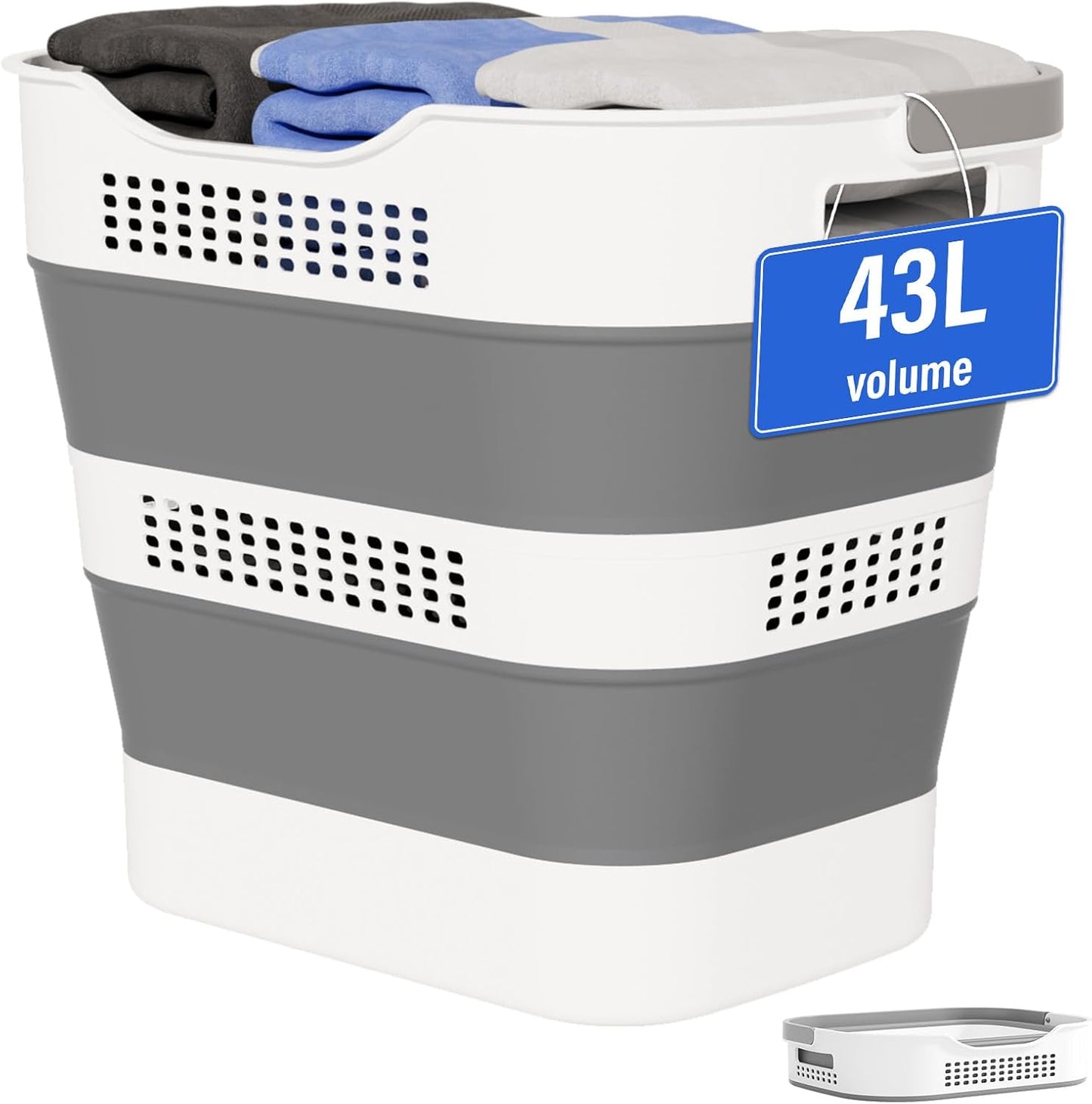 OOAMBB Collapsible Laundry Basket - 43L Foldable Storage Container with Handles | Grey, 1 Pack