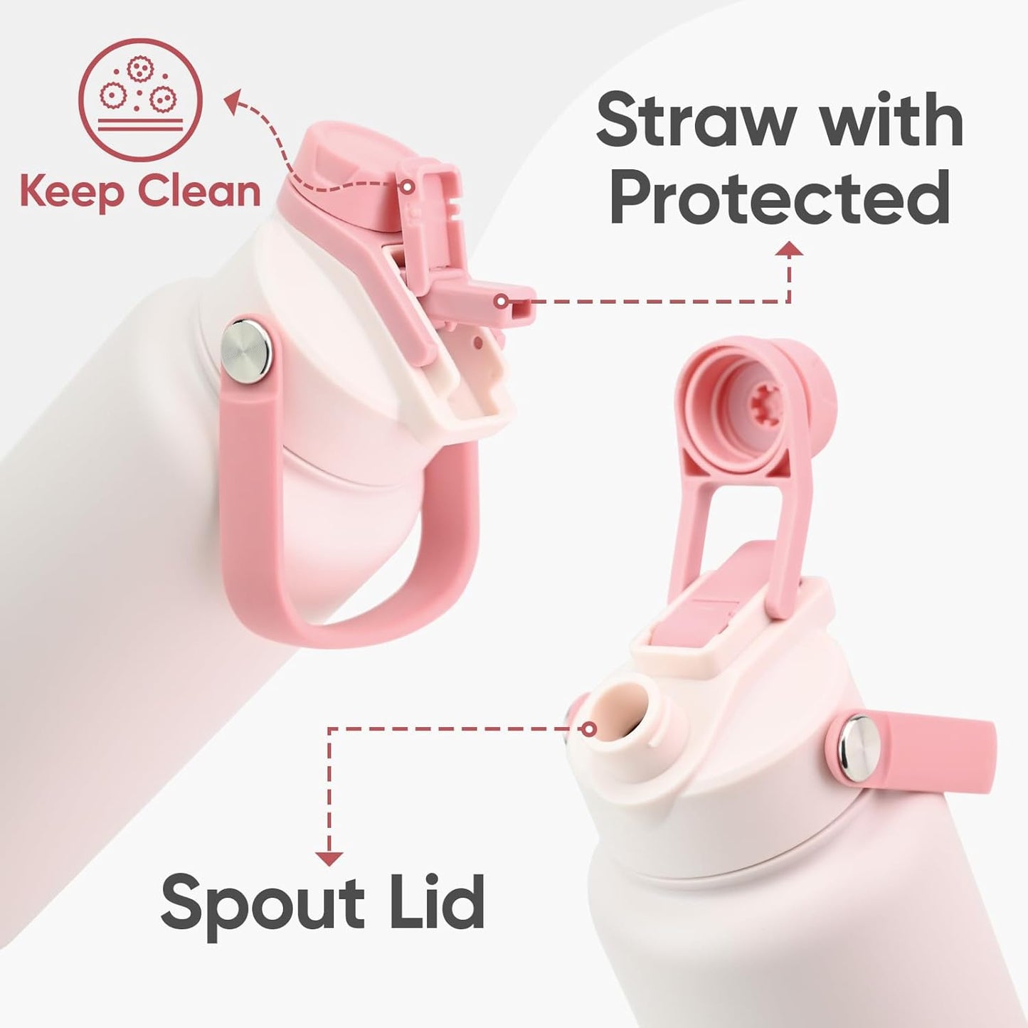 Skiennix 32 Oz Insulated Water Bottle - 2-in-1 Lid with Straw & Spout, Leak-Proof, Blush Pink